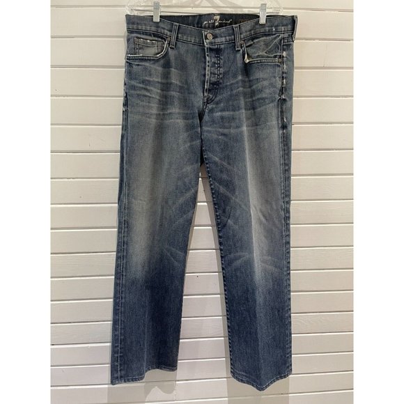 7 For All Mankind Ripped Distressed Washed relaxed Denim Button Fly sz 36 x31 - Picture 1 of 16